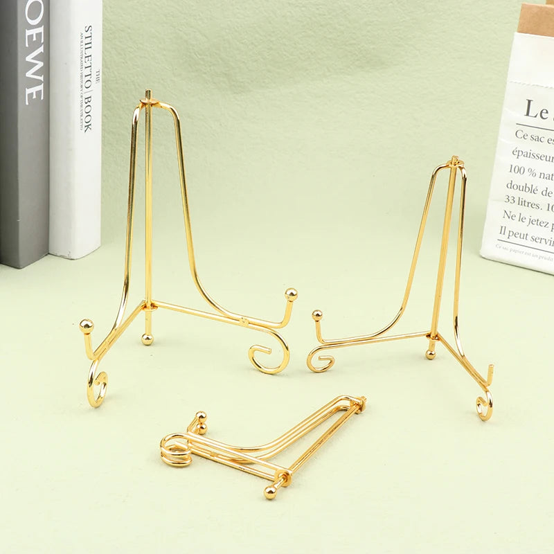 Dish Frame Picture Plate Rack Easel Storage Decoration Gold Iron Qme
