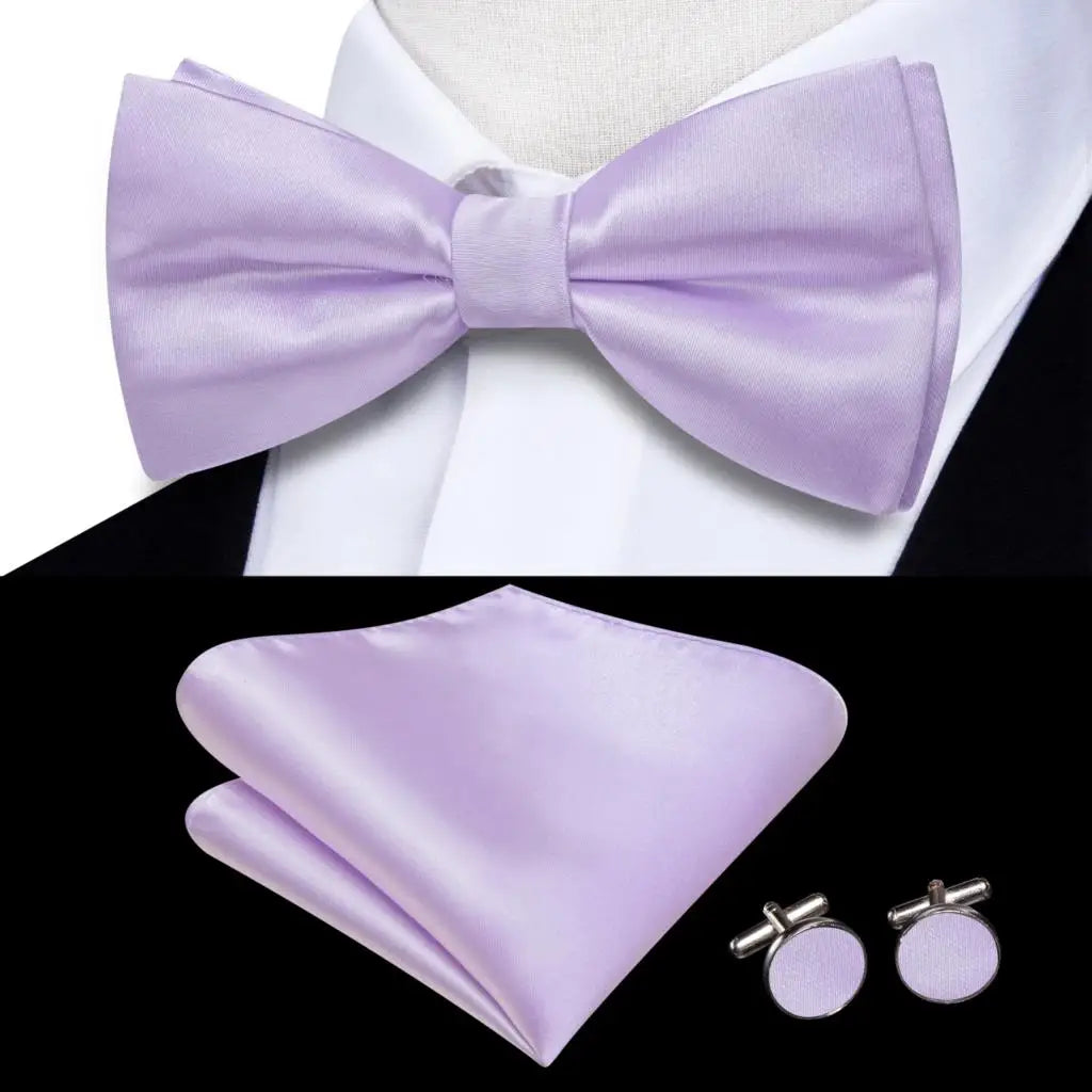 Hi-Tie Striped Black Red Mens Bow Tie Hankerchief Cufflink Pre-tied Silk Butterfly Knot Bowtie for Male Business Party Wholesale Qme S1-LH-2587
