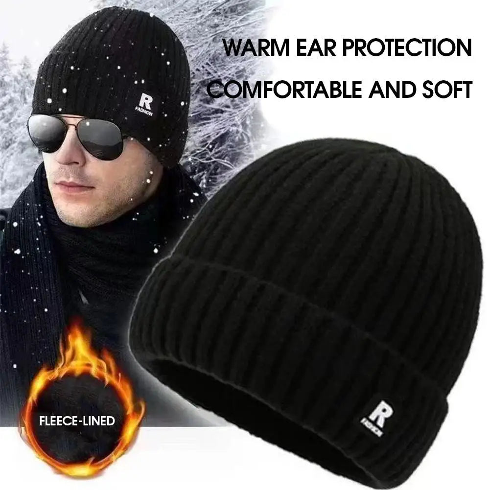 Winter Thick Beanie Hat Fleece Lined Men Women Solid Knitted Wool Qme