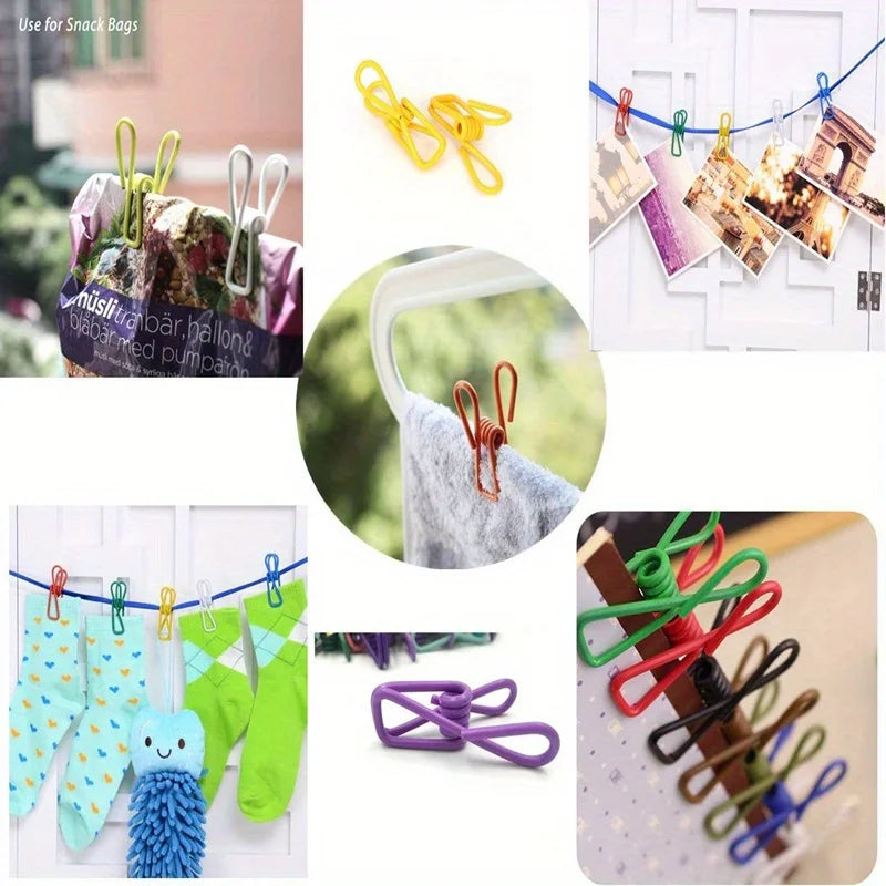 8pcs Colorful Multifunctional Coated Metal Spring Clips for Laundry Photo Paper Snack Bag Sealing Home Outdoor Use Qme