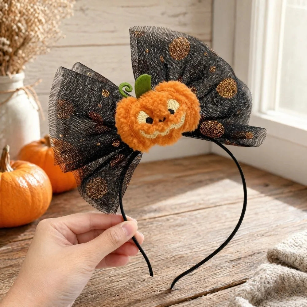 Pumpkin Halloween Flower Headband Spider Ghost Halloween Party Hair Hoop Bowknot Witch Ghost Festival Headpiece Qme