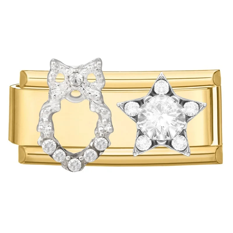 Fashion Gold Cute Bows Garland Big Zircon Stars Hearts Italian Charm