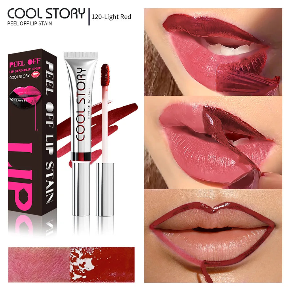 2 in 1 Lip Stain & Lipliner Matte Peel Off Lip Glaze Lipstick Quick Drying Lasting Non Stick Cup Lipliner Red Lip Gloss Makeup Qme 120