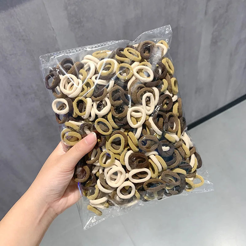 100Pcs Colorful Basic Nylon Ealstic Hair Ties For Girls Ponytail Hold Scrunchie Rubber Band Kid Fashion Hair Accessories Qme brown