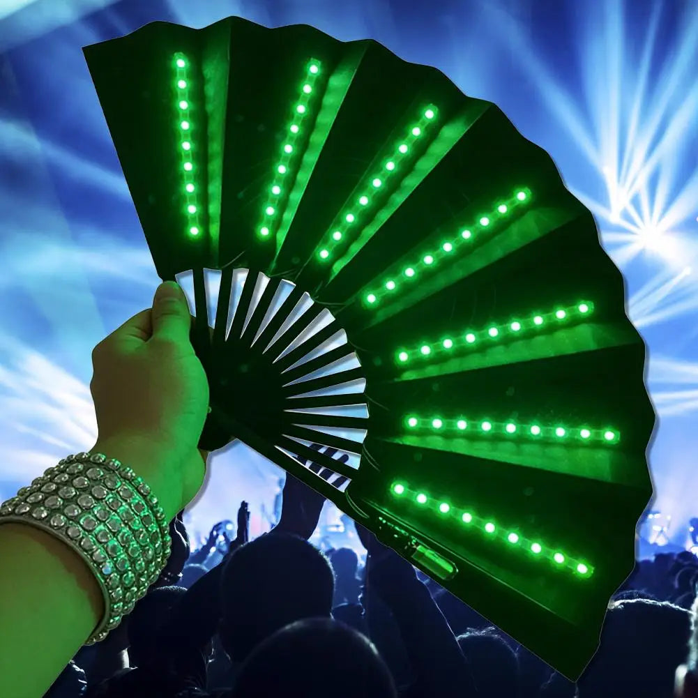 Light Up Folding Fan Line Dancing Women Hand Glowing Stage Qme