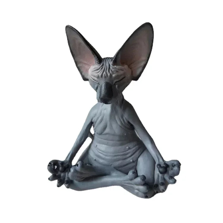 Meditation Yoga Happy Cat Whimsical Buddha Sphinx Figurine Art Decor Qme C