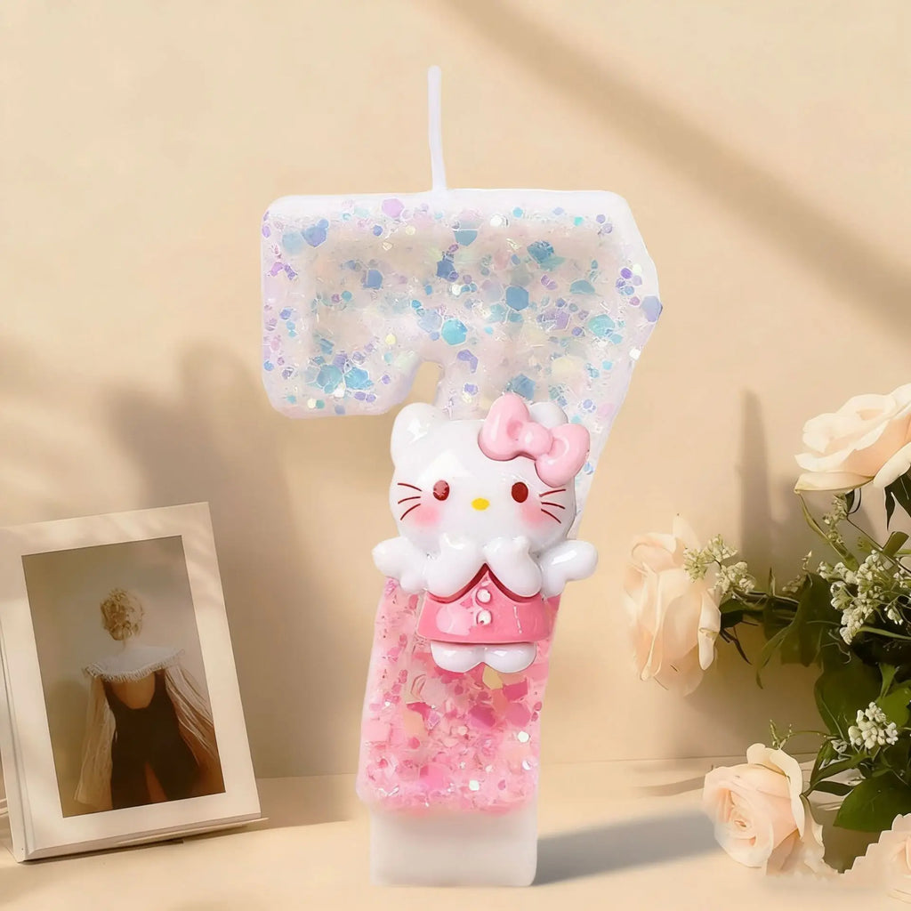 Hello Kitty Birthday Candles Cute Pink Cake Decorative Number Candles Mood Lighting Qme 7