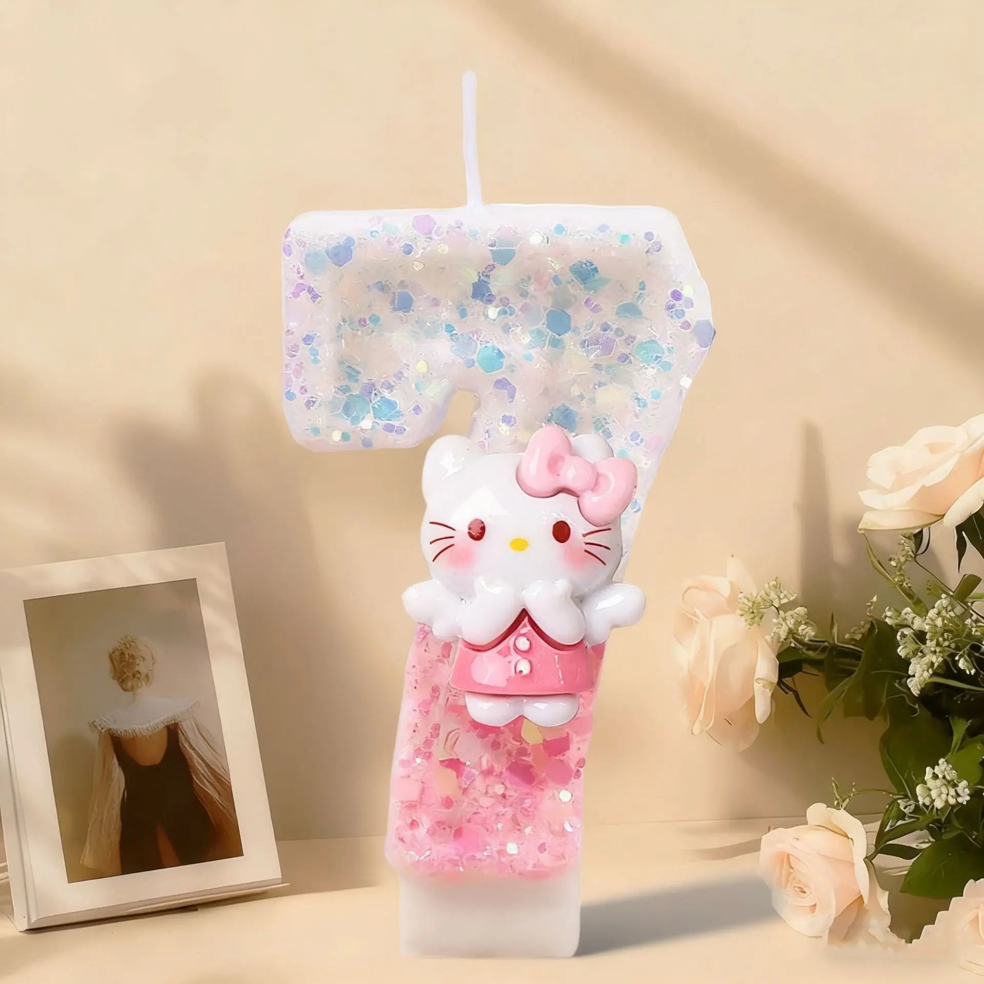Hello Kitty Birthday Candles Cute Pink Cake Decorative Number Candles Mood Lighting Qme 7