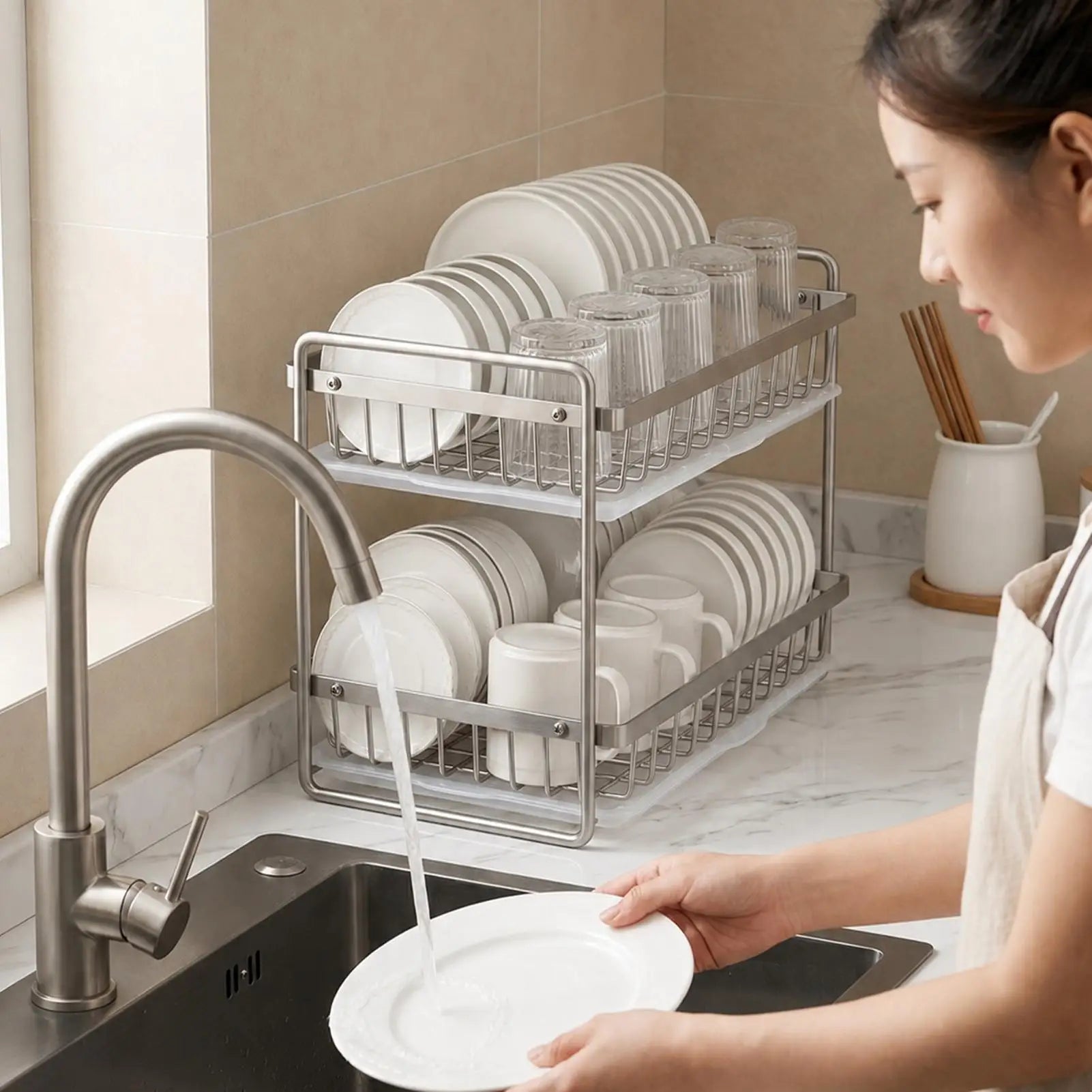 Glass Drying Rack Rust-Proof Stainless Storage Basket With Drainage Tray Anti-Moisture Small Dish Drying Rack For Tableware Qme