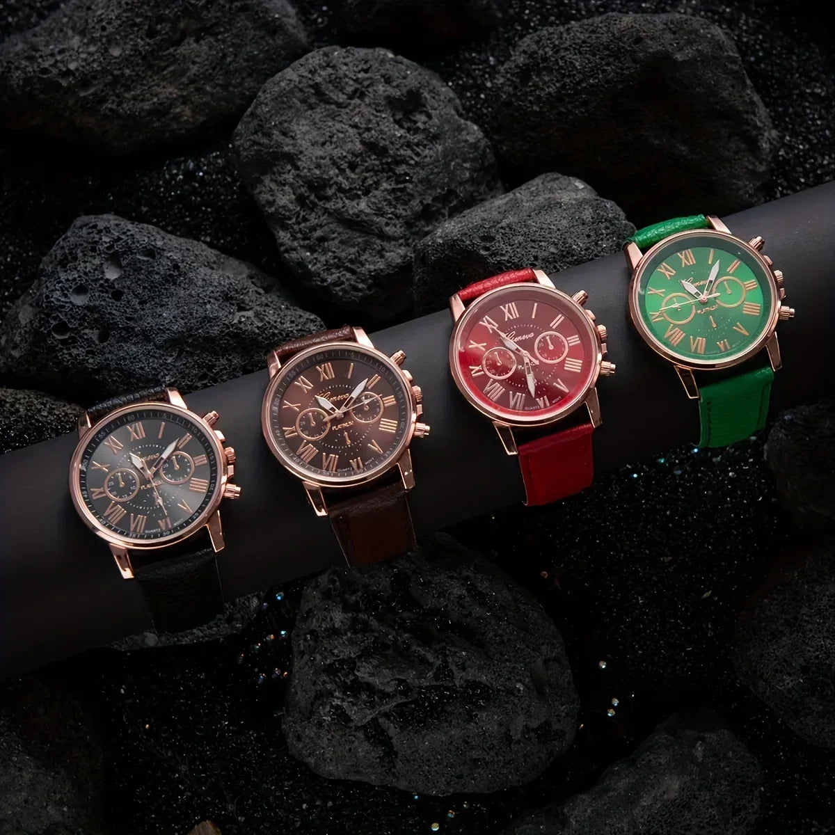 10pcs-Fashion Quartz Watch Set, Unisex (Multiple Colors), PU Leather Strap, Alloy Case, Ideal Gift for Friends and Family Qme