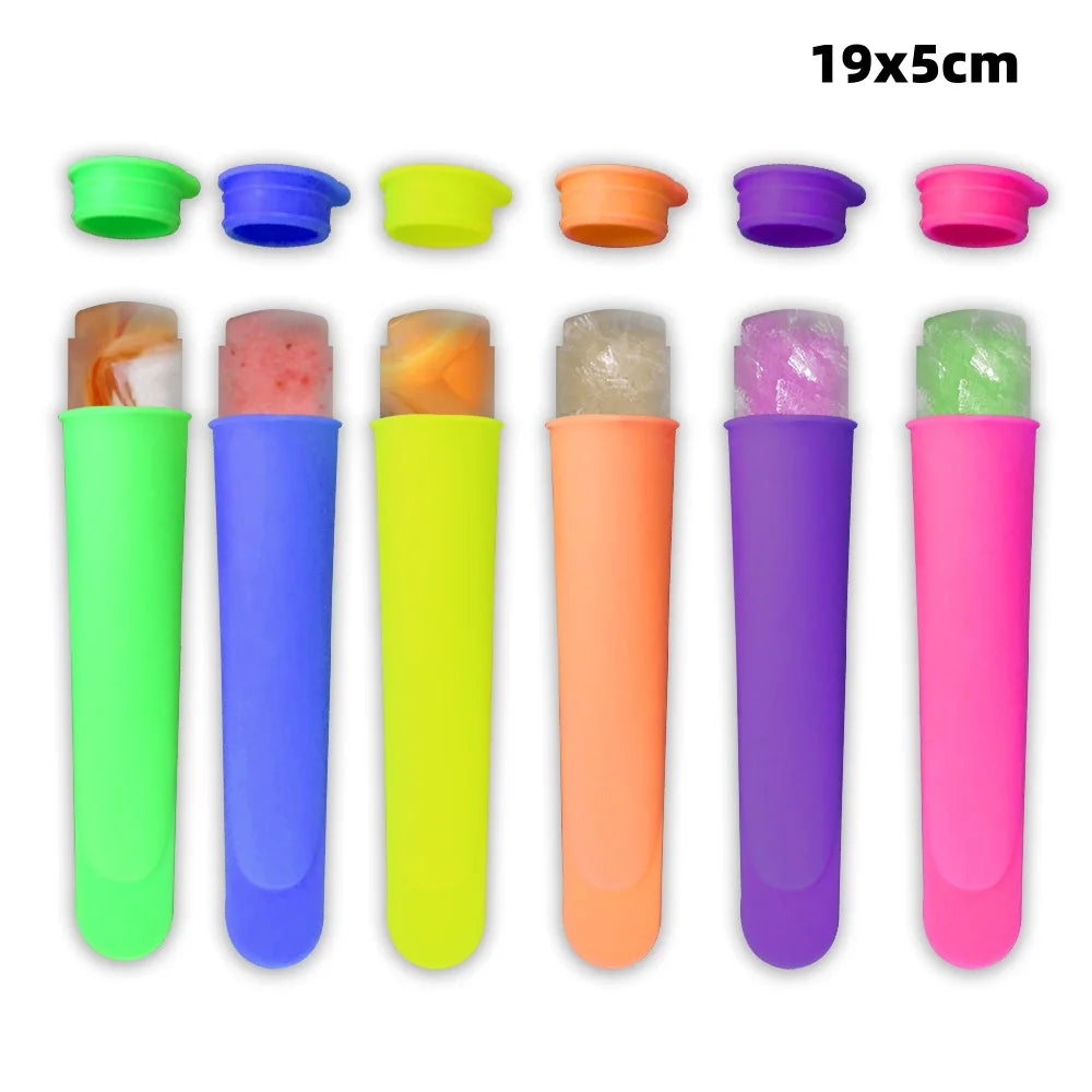 6pcs Food-grade Silicone Ice Cream Molds with Lid DIY Homemade Juice Ice Lolly Reusable Leak-Proof Ice Cube Tray Kitchen Gadgets Qme large size