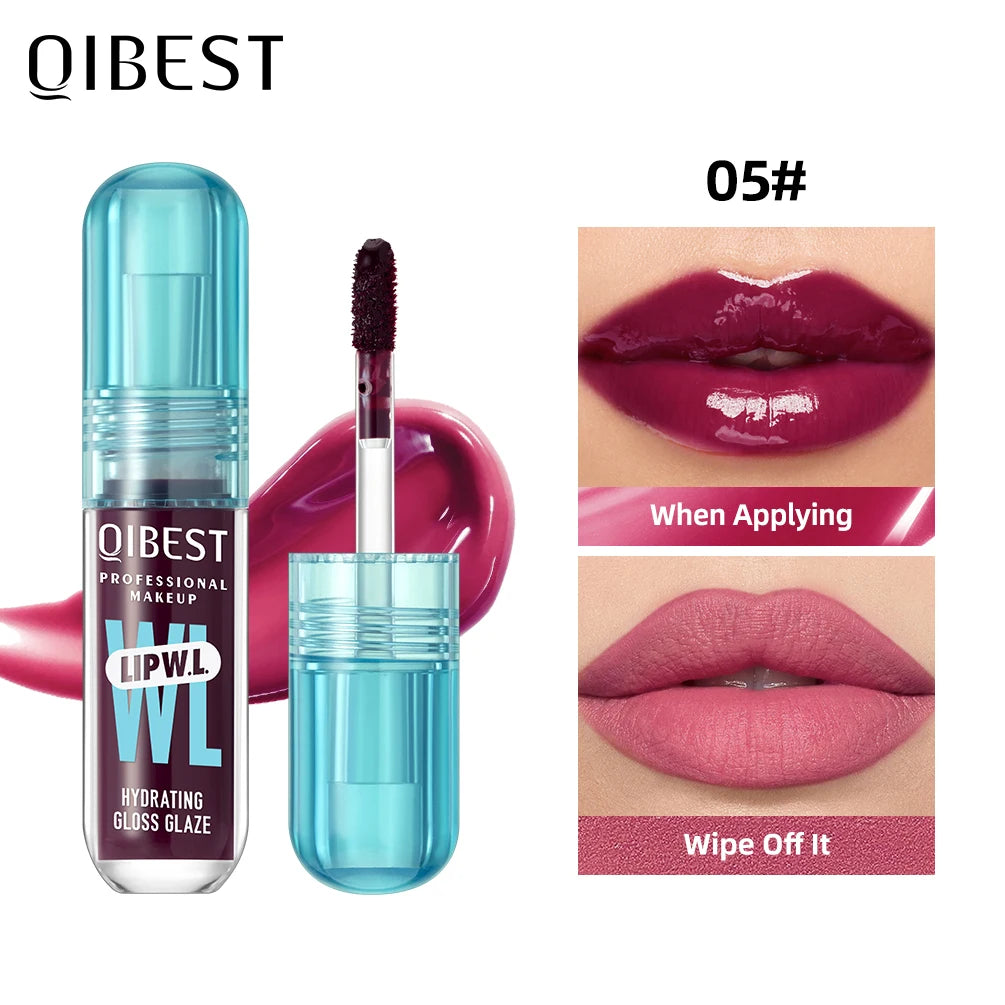QIBEST Crystal Lip Gloss Mirror Watery Lip Glaze Long Lasting Moisturizing Lip Balm Plumping Gloss Oil Hydrating Makeup Lip Tint Qme 05