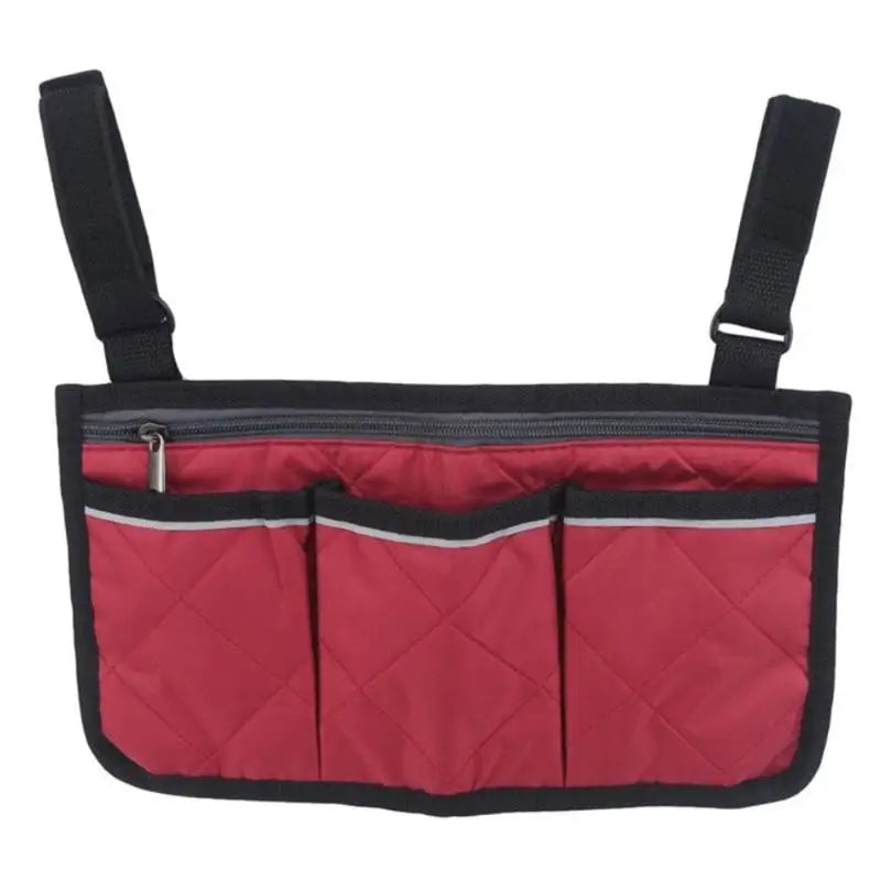 5 Colors Armrest Storage Bag for Wheelchair, Multi-Pocket Side Organizer with Zipper, Stylish & Practical Qme red