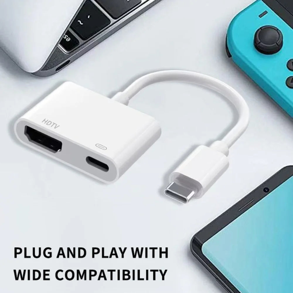 4K Video Audio 60Hz 30Hz Converter USB C/Type-C to HDMI+USB C/Type-C Digital AV Adapter For iPhone to HD TV Projector Monitors Qme