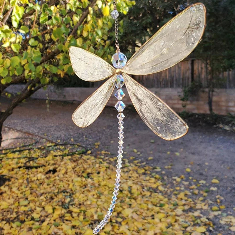 Metal Wing Dragonfly Crystal Suncatcher Garden Wind Chimes Butterfly Qme