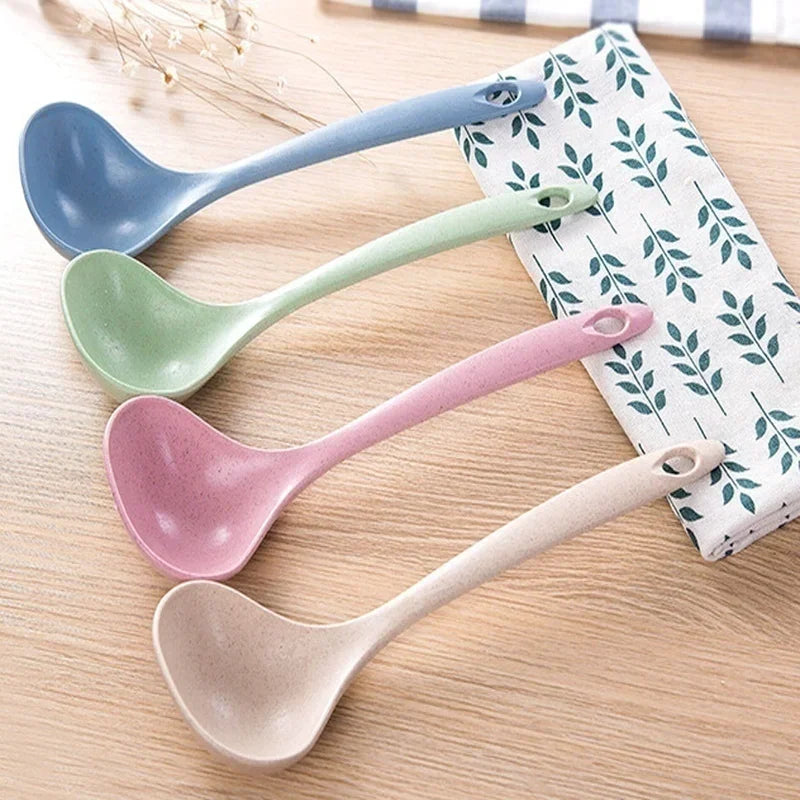 Tableware Wheat Straw Soup Ladle 4 Colors Long Handle Soup Rice Spoon Meal Dinner Scoops Kitchen Supplies Cooking Tool Qme