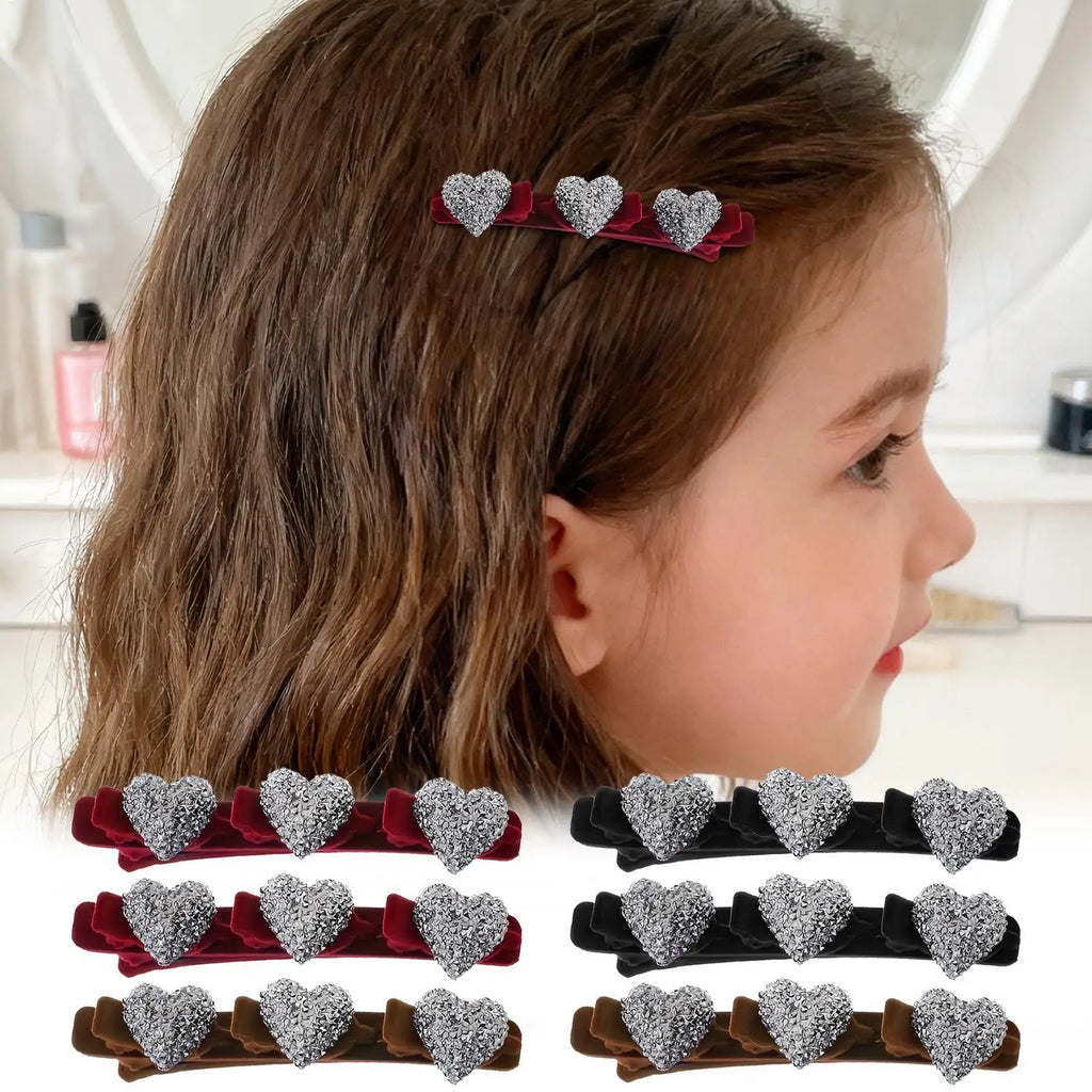 Heart-shaped Hair Clips Retro Braid Clip Crystal Stone Barrettes Qme