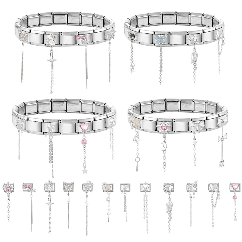 2026 Love Heart Bird Lock Butterfly Bows Long Chain Italian Charm Fit 9mm Bracelet Stainless Steel Drop Shipping Women Jewelry Qme