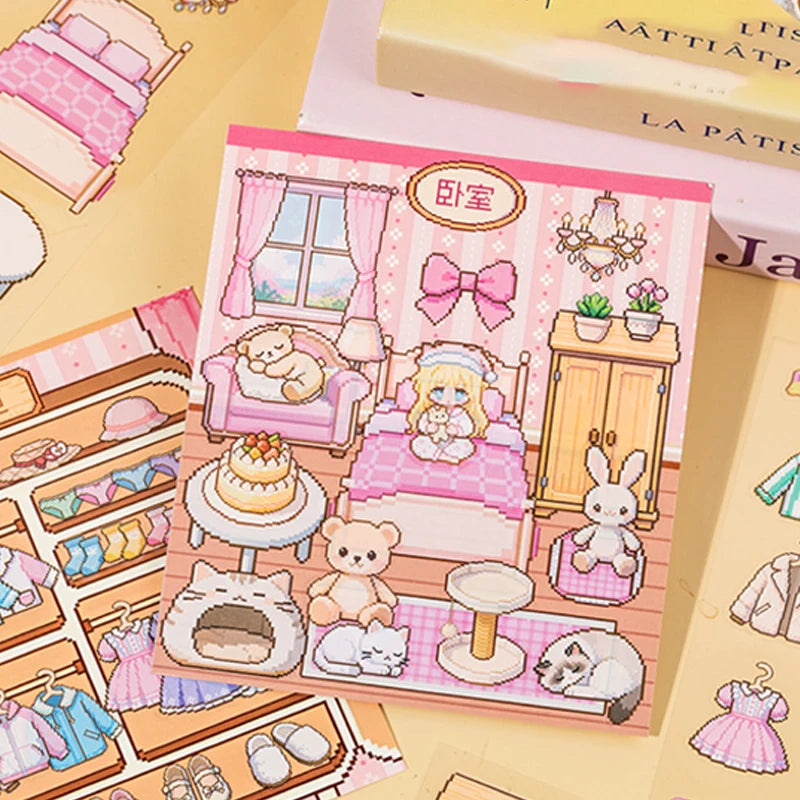 1 Book Pixel Art Mini Diorama Stickers, Cute Healing Scenes, Fun Relaxing Crafts, Ideal for Students & Office Workers Qme