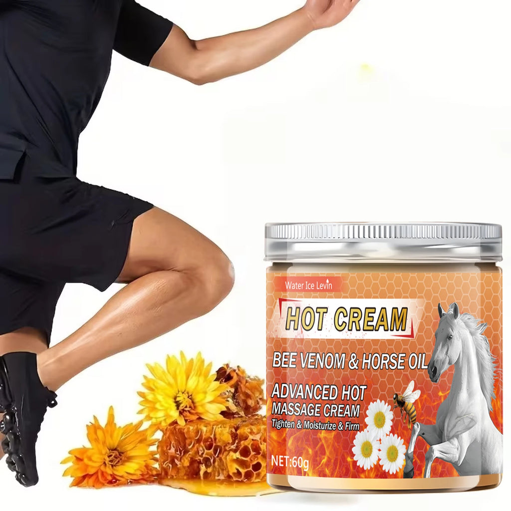 Bee Venom & Horse Oil Hot Cream for Pre-Workout Warming, Firming & Nourishing Massage. Qme