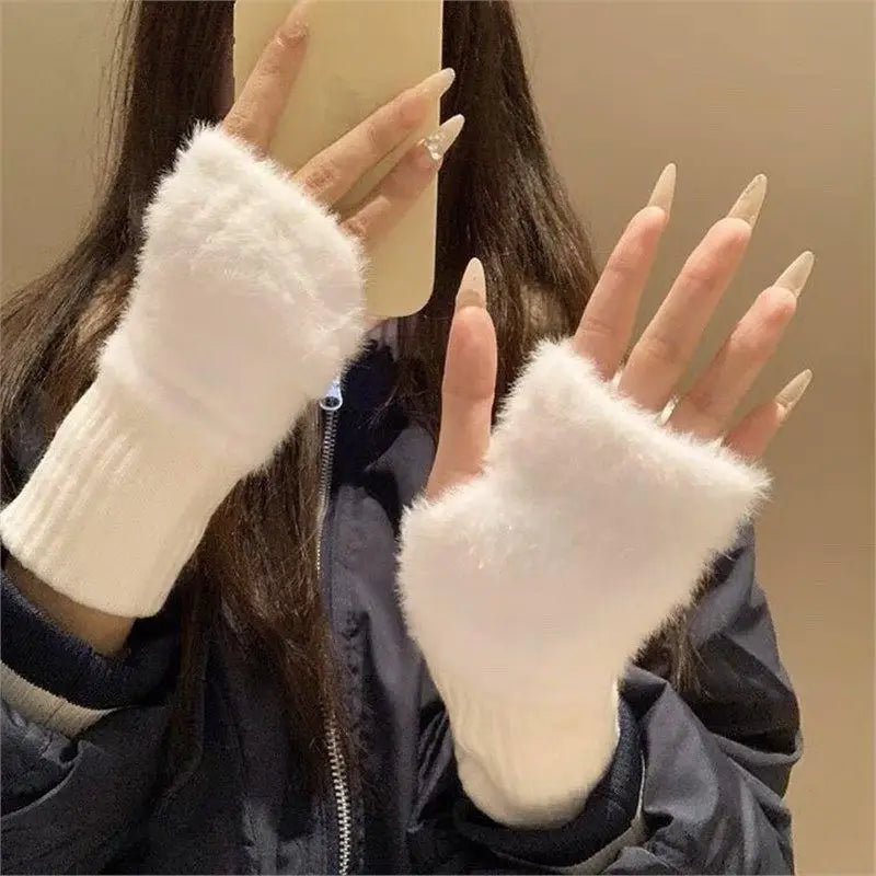 1Pair Warm Cold-proof Half-finger Gloves Women Autumn Winter Qme