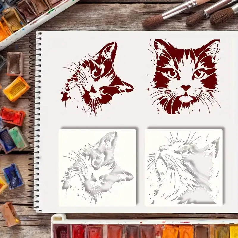 Cat Painting Stencils Reusable Hollow Kitten Pattern Molds Wall Art Qme