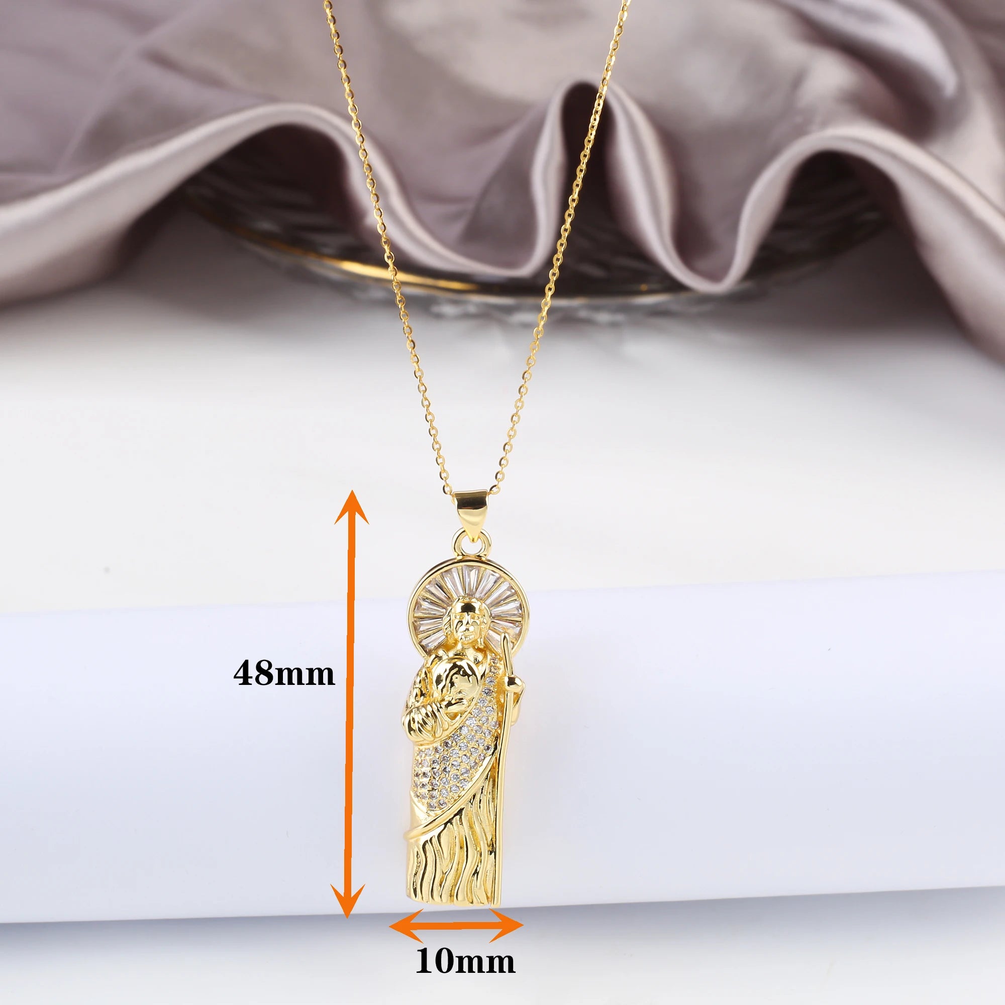 Luxury Shiny Cubic Zirconia Gold Plated St. Jude Pendant Necklace Classic Religious Characters Jewelry Choker for Men Women Qme 1