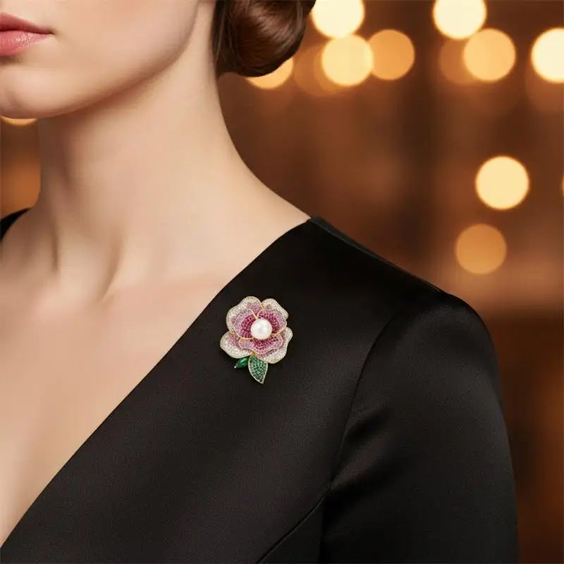 Trendy New Flowers Women Brooch Elegant Pearl Camellia Pins Fashion Female Party Coat Dress Scarf Accessories Jewelry Gift Qme