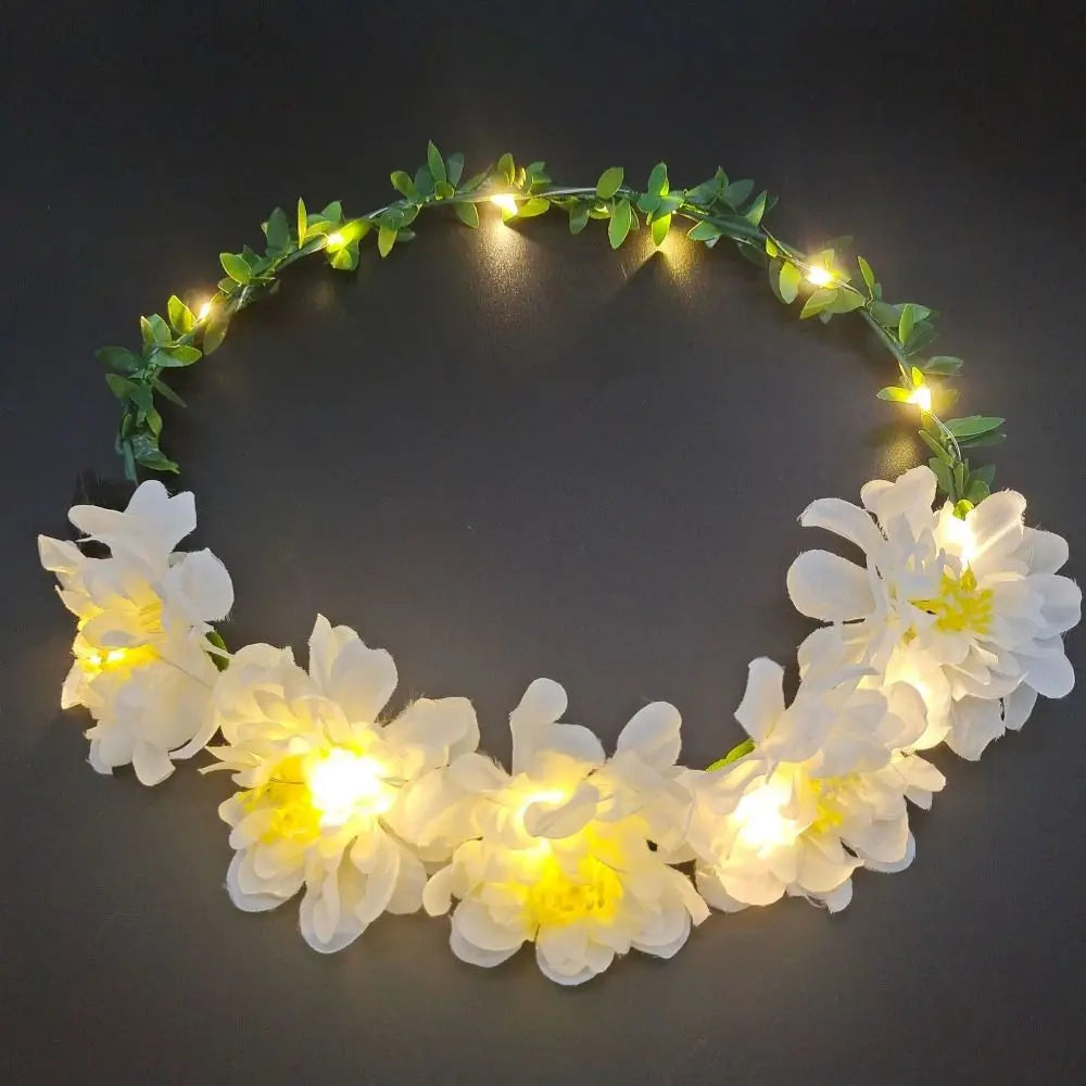 Simulation Rose Flower Wreath Headband Tiara LED Light Crowns Qme K