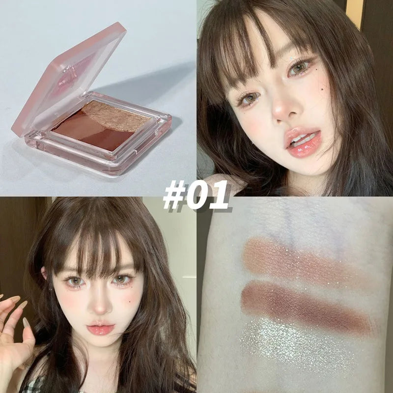 Mini 3-Color Earth Brown Eyeshadow Palette Pearly Matte Grey Glitter Eye Shadow Shiny Shimmer Eye Pigment High Gloss Makeup Qme 01