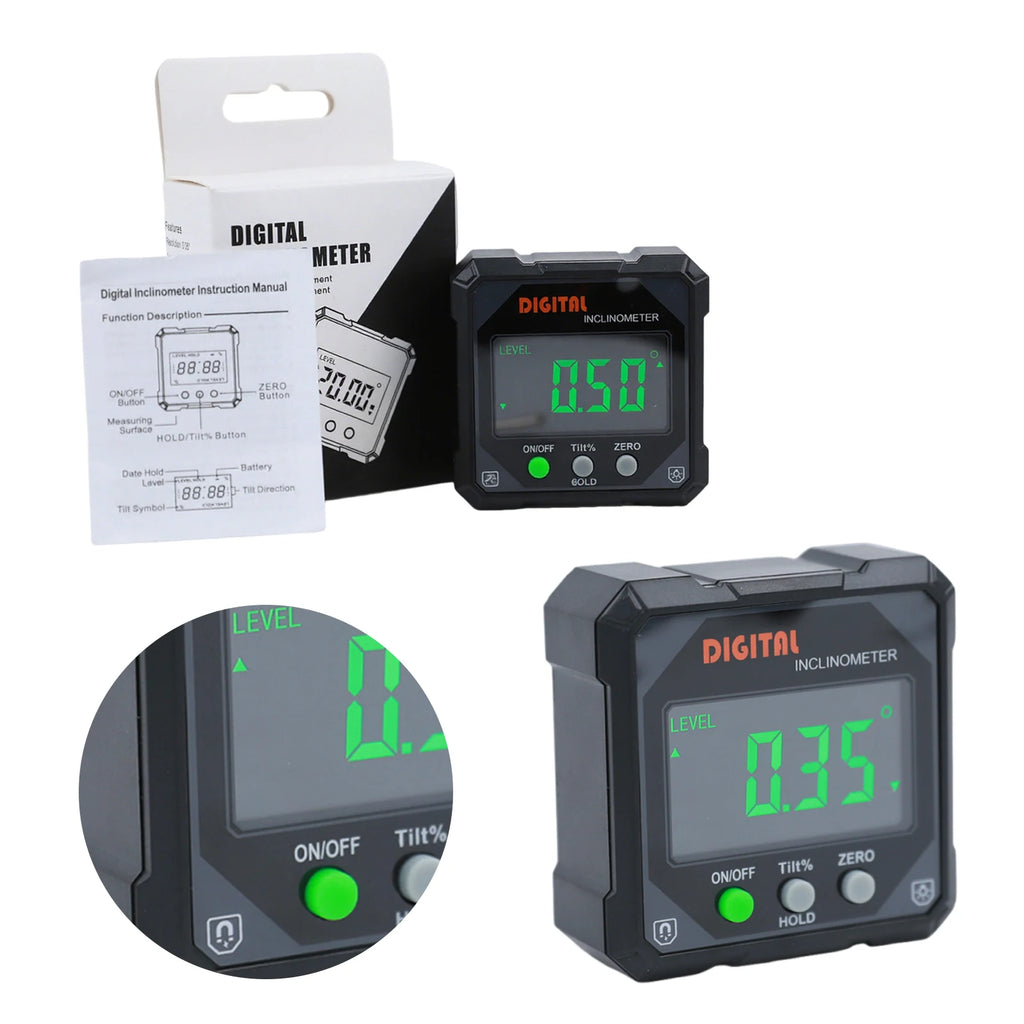Digital Angle Finder LED Screen 4-Side Magnetic Angle Gauge Wear Resist Hanging Level Box Angle Measuring Instrument Level Qme
