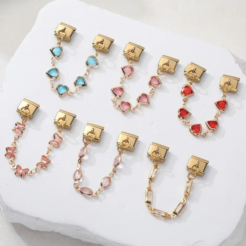 Blue Red Heart Zircon Long Tassel Eyes Moon Stars Planet Italian Charm Links Fit 9mm Bracelet Stainless Steel DIY Jewelry Making Qme