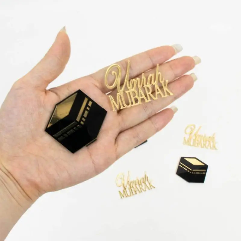 6Pcs/set Golden Muslim Umrah Mubarak Topper Hajj Mubarak Cake Topper Kit Dessert Cupcakes Decoration Ramadan Decorations Qme
