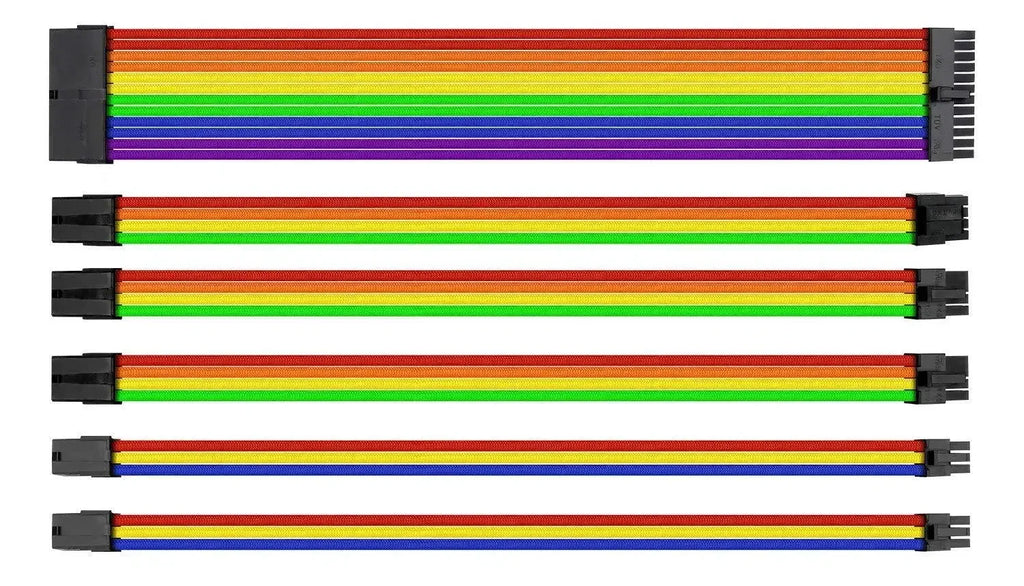 New ATX Standard 24Pin 8Pin Power Cord Adapter Converter Vga Line Graphics Card 6+2pin Rainbow Cotton Mesh Woven Extension Cord Qme Rainbow