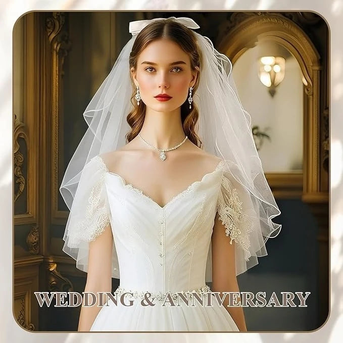Bridal Veil Bachelorette Party White Bow Wedding Veil Elegant Tulle Layer Hair Clip for Women and Girls Qme