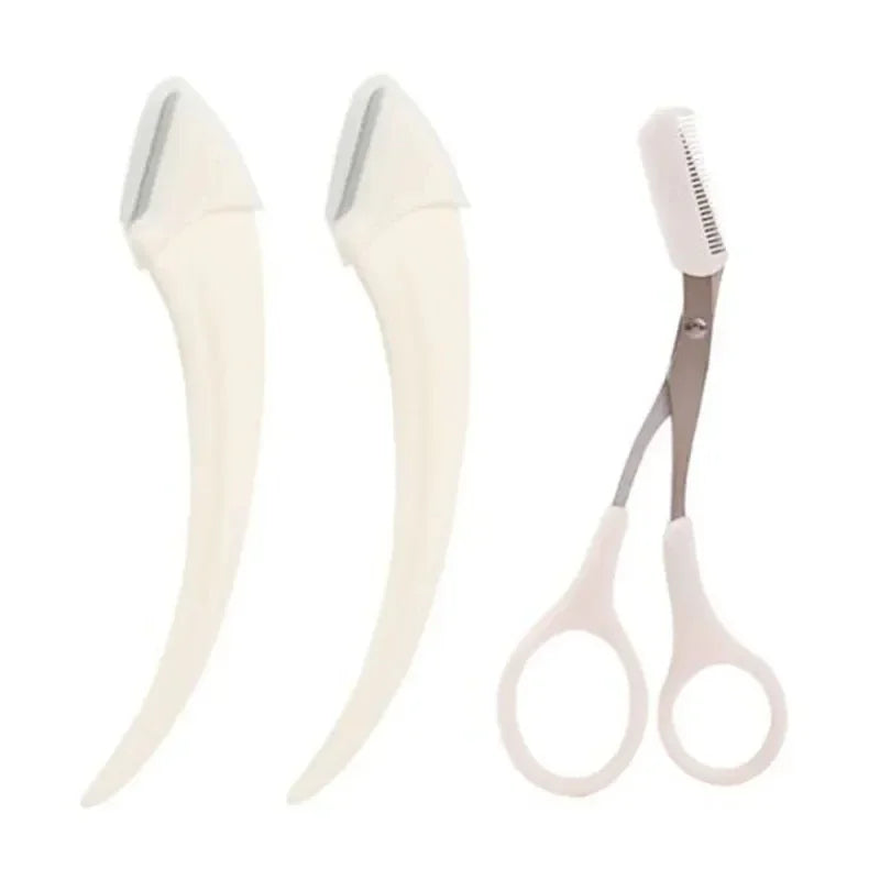 Stainless Steel Eyebrow Scissors with Comb Hair Removal Shaver Safe Eyebrow Trimmer Makeup Products Eyebrow Shaping Makeup Tools Qme A-3PCS