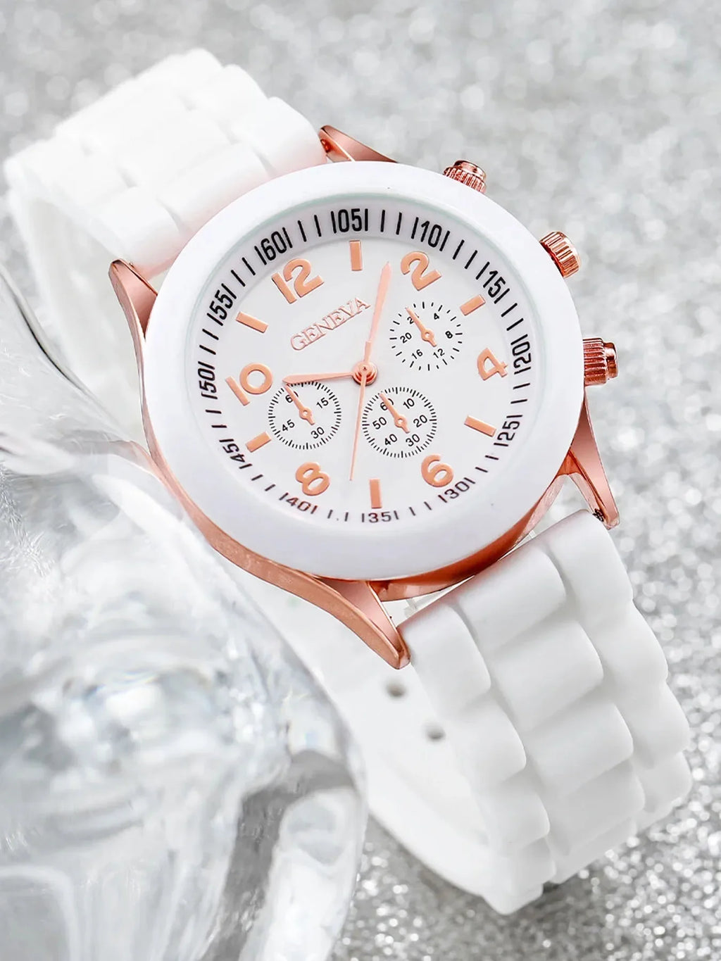 6PCS Women's Watch Fashion Silicone Band Quartz Watches Pearls Heart Jewelry Set（Without Box） Qme