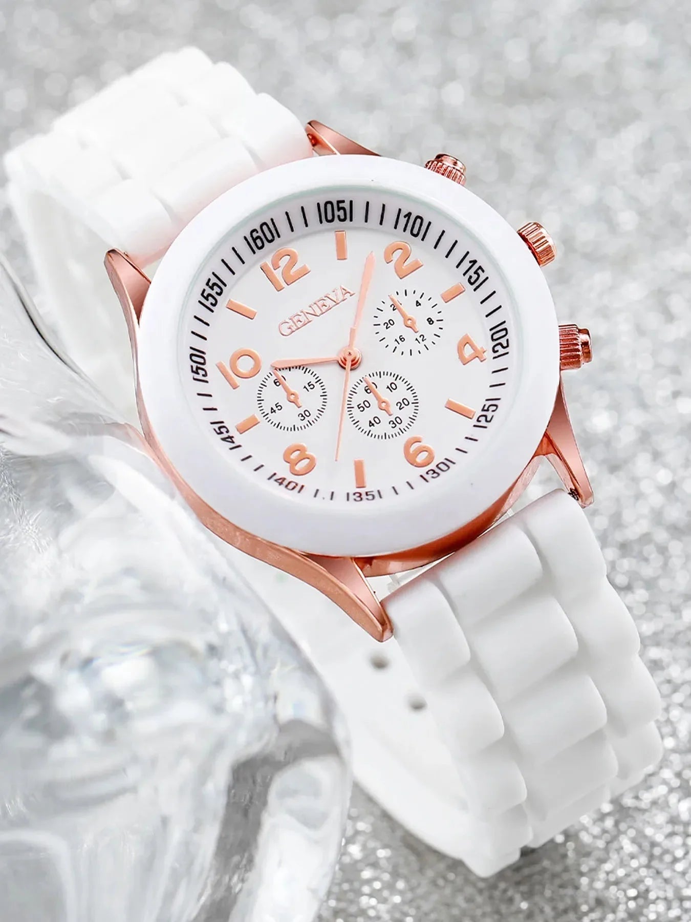 6PCS Women's Watch Fashion Silicone Band Quartz Watches Pearls Heart Jewelry Set（Without Box） Qme
