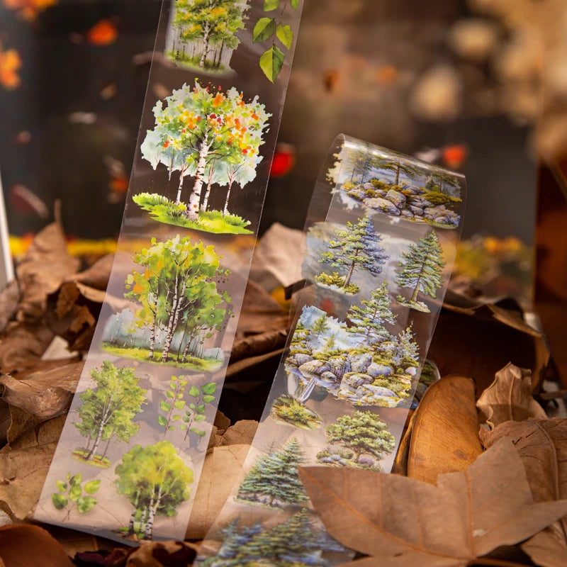 60mm*2m Forest PET Tape Collage Decor Junk Journal DIY Scrapbooking School Stationery Supplies Planner Aesthetics Masking Tapes Qme