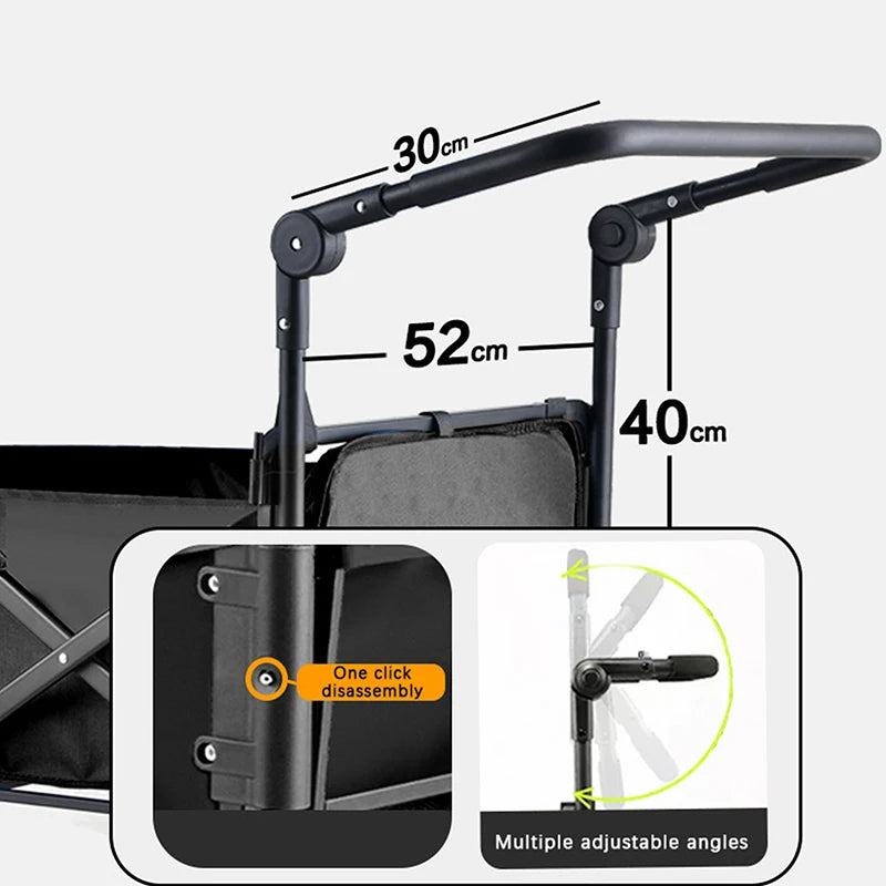 Foldable Folding Cart Push Handle Wagon Cart Equipment Black Lightweight Extendable Cart Trolley Handle Accessories For Camping. Qme