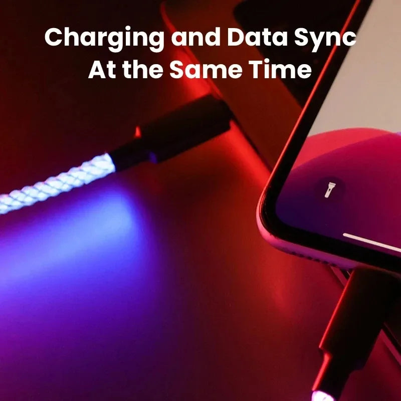 RGB Flowing LED Data Cable Breathing Gradient PD66W for iPhone Samsung Huawei Dual Type C Android Fast Charging Cord Qme
