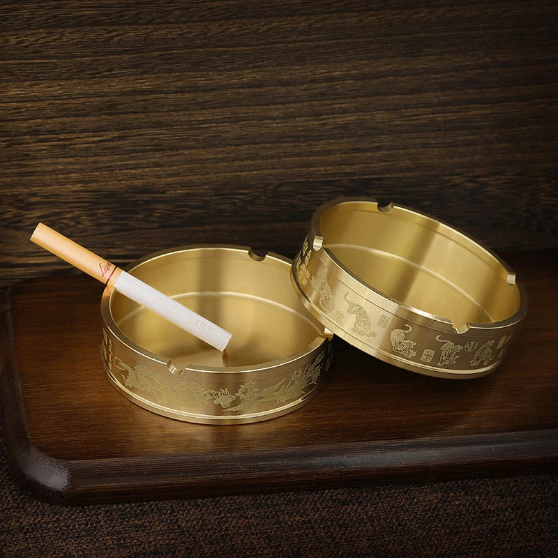 Portable Ashtray Round Brass Tabletop Holder Office Household Metal Qme