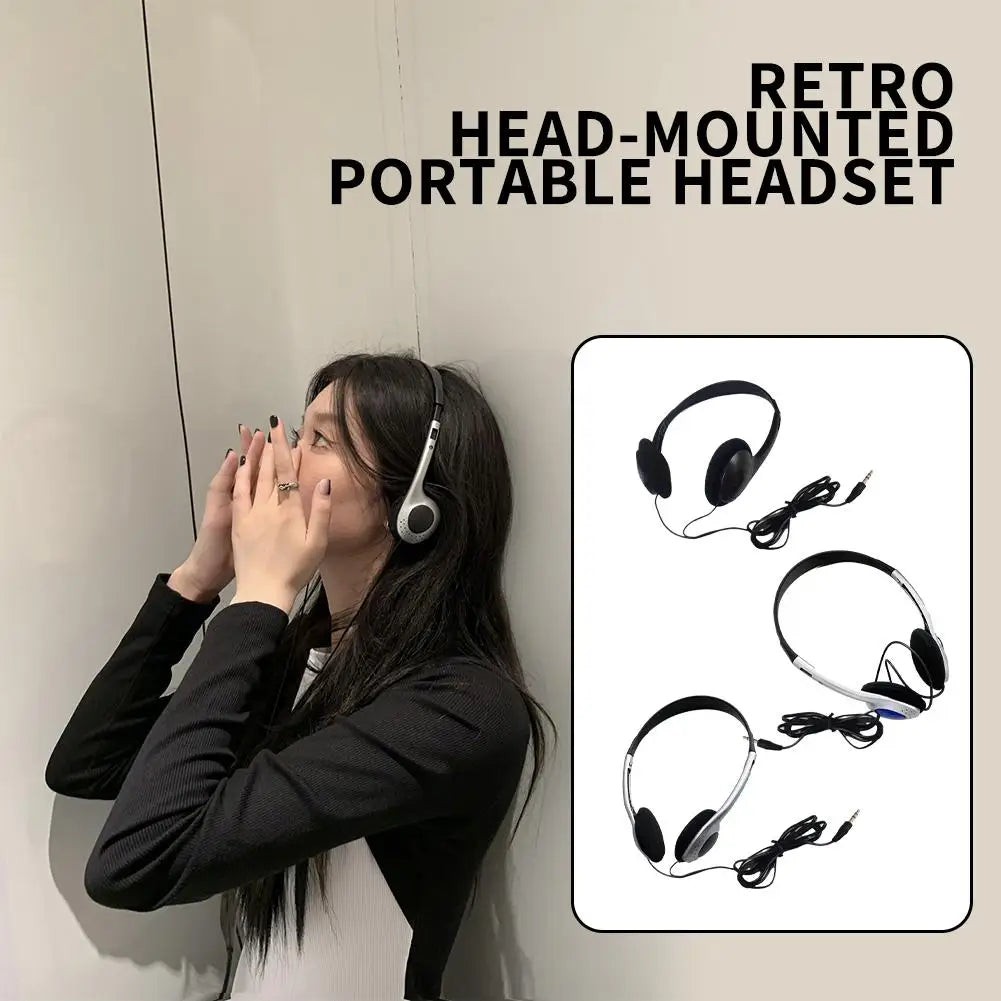 INS Personality Headphones Retro Nostalgic Headset MP3 Black Fashion Style Headset Over Ear CD Photo Props Wired Earphones Qme