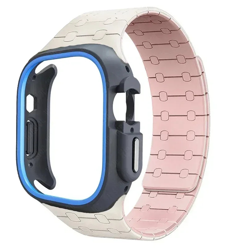 TPU Case+Silicone Strap for Apple Watch Band Ultra 2 49mm 45mm 44mm 41mm Protective Case Bracelet for Iwatch Series 9 8 7 6 5 4 Qme StarP BU 44mm Series SE 456