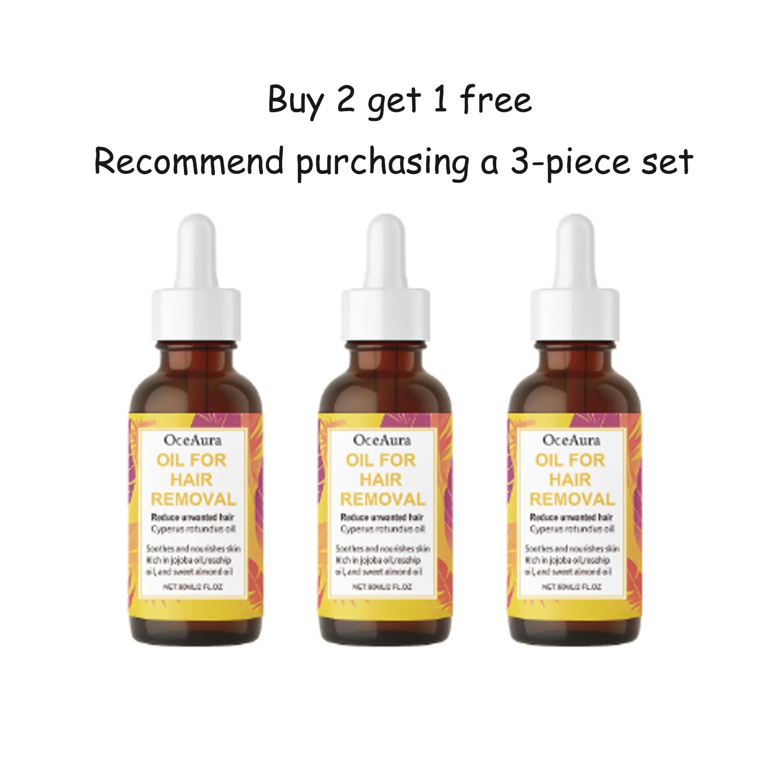 OceAura Hair Removal Oil For Arms Legs Armpits Plant Extract Containing Moisturizing Non-Greasy Soothing Hair Removal Serum 60mL Qme 60mLx3