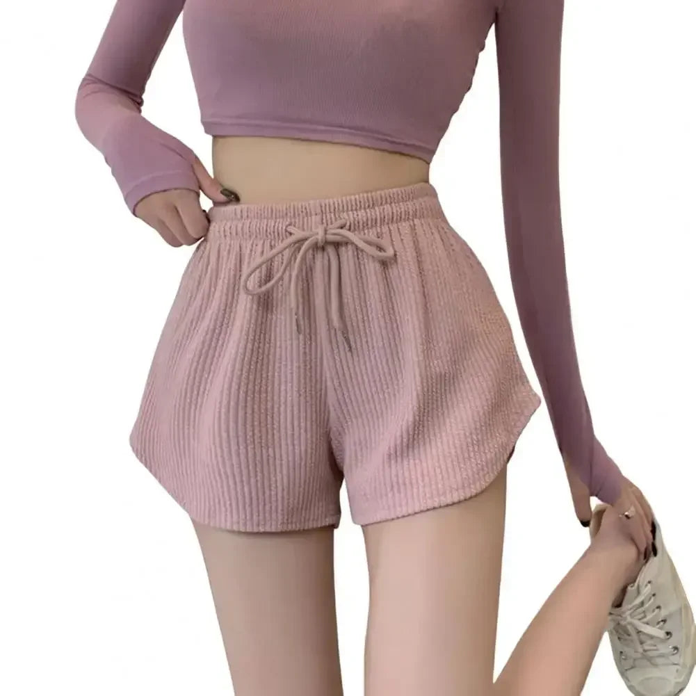 Women Shorts Summer High Elastic Lace Up Drawstring Wide Leg Sweat Short Fitness Pants Loose Fit Comfortable Spring Season Qme PK XL