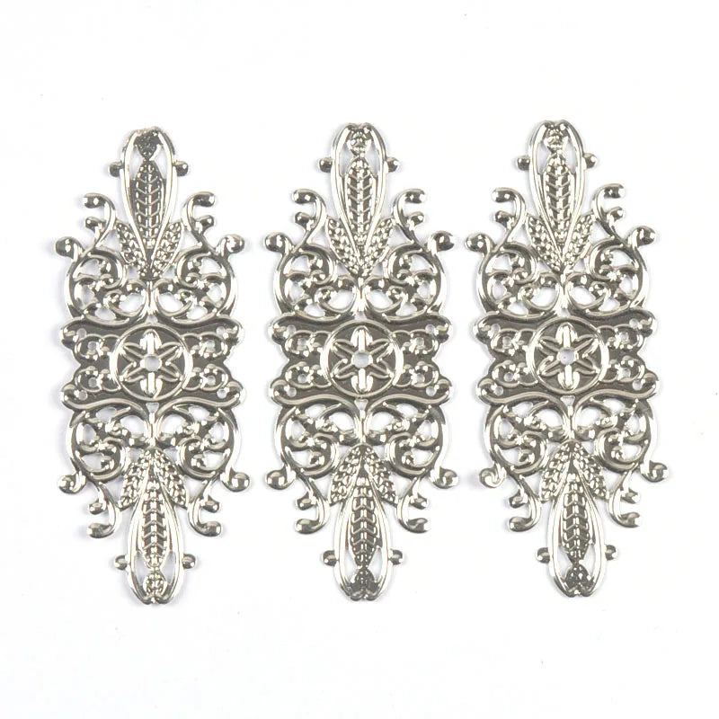 10Pcs Antique Bronze/Gold/Silver Flower Filigree Wraps Connectors For Making Jewelry Findings Metal Crafts DIY Home Decor yk0905 Qme Silver