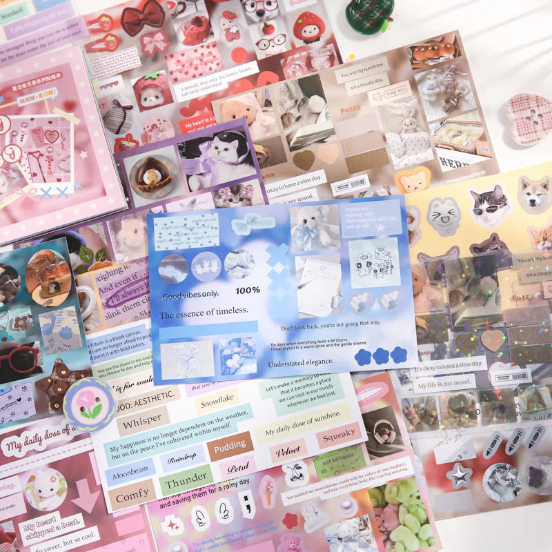 30 Sheets/Bag Vintage Retro Memo Series Dual Texture Laminated Full Die-Cut Sticker Book for DIY Scrapbook Phone Case Notebook Qme