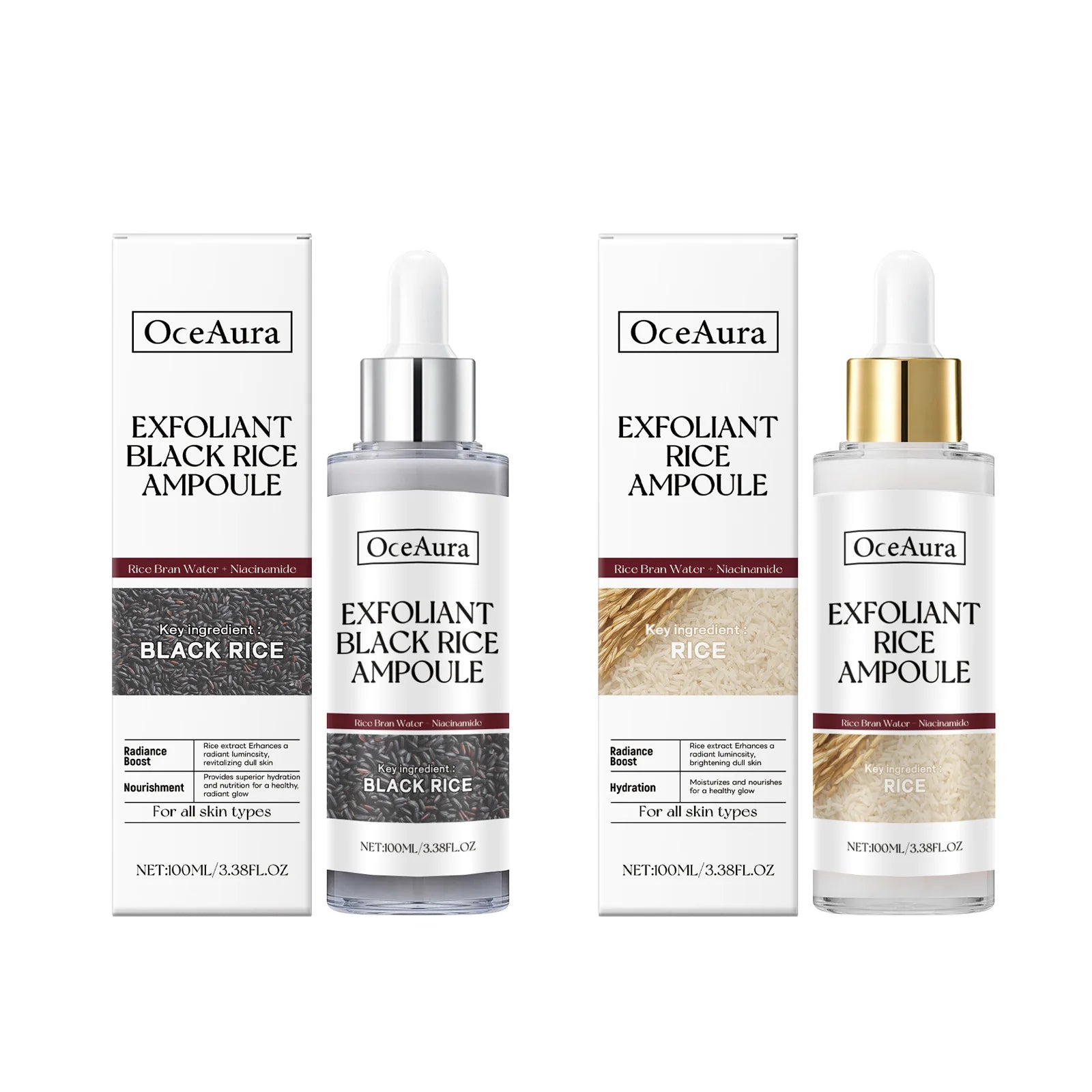 Exfoliating Facial Serum Cleansing Pores Remove Dead Skin Purify Oil Control Smoothing Brightening Moisturizing Black Rice Ampou Qme 2pcs boxed
