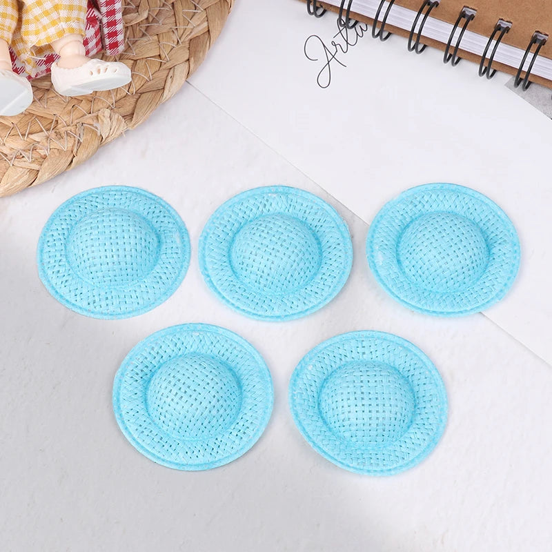 Decorative Dollhouse Woven Straw Hats 5 Child Role-play Toys Qme Sky blue